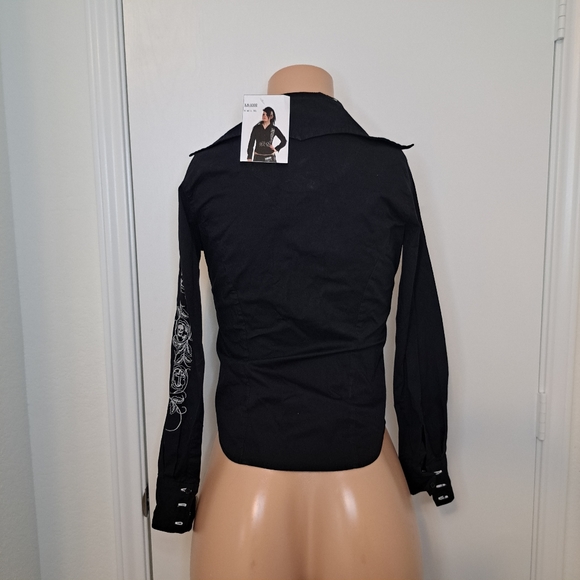 Dead Threads Women Sz M Shirt Goth Western Black Skull Button Down Long Sleeve - Picture 3 of 14